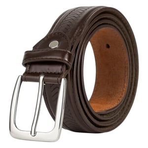 Brown Herringbone Leather Lined Belt with Polished Buckle - 1.25”