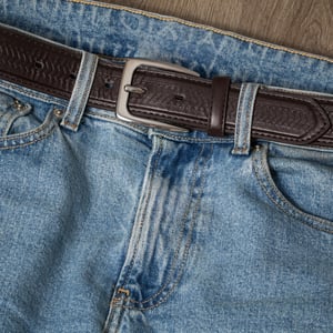 Brown Herringbone Leather Lined Belt with Polished Buckle - 1.25”