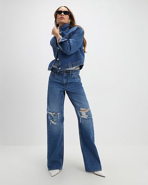 River Island Womens Straight Jeans Blue Relaxed Ripped