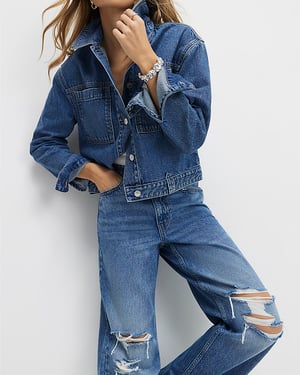 River Island Womens Straight Jeans Blue Relaxed Ripped
