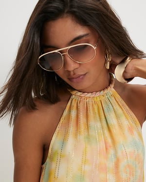 River Island Womens Mini Dress Yellow Tie Dye Halter Neck