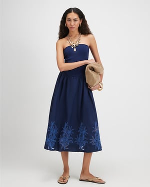 River Island Womens Midi Dress Bandeau Navy Cotton Embroidered