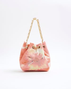 River Island Womens Bucket Bag Pink Floral Embellished Drawstring