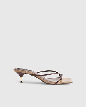 River Island Womens Mule Sandals Brown Strap Toe Thong Heeled Shoes