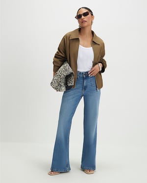 River Island Womens Flared Jeans Petite Blue Relaxed Zip