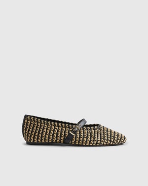 River Island Womens Pumps Black Raffia Mary Jane Flat Heels Shoes
