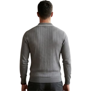 Cappuccino Mens Polo Shirts Ribbed Knit Tipped Long Sleeve 1/4 Golf Polo Tee
