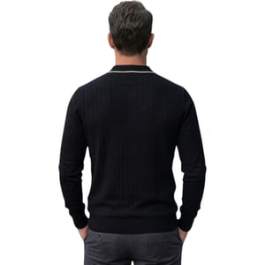 Cappuccino Mens Polo Shirts Ribbed Knit Tipped Long Sleeve 1/4 Golf Polo Tee