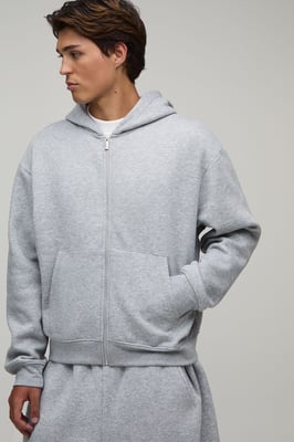 Essential Oversized Boxy Zip Through Hoodie