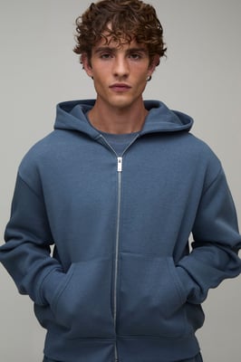 Essential Oversized Boxy Zip Through Hoodie