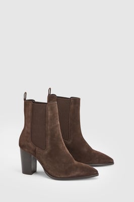 Moss Suede Chelsea High Block Heel Ankle Boots