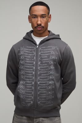 Charcoal Regular Napoleon Print Zip Through Hoodie