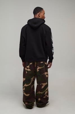 Black Oversized Moto Print Hoodie