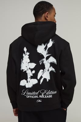 Oversized Man Script Floral Printed Hoodie