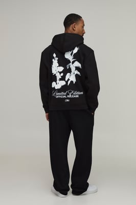 Oversized Man Script Floral Printed Hoodie