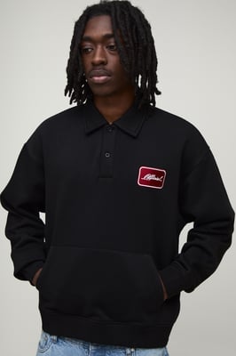 Heavyweight Oversized Boxy Embroidered Badge Polo Sweater