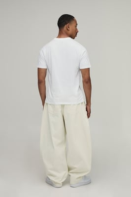 Elasticated Waist Balloon Fit Double Leg Pleat Detail Twill Trousers