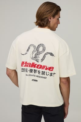 Ecru Oversized Boxy Hakone Print T-Shirt