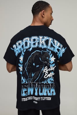 Black Oversized Brooklyn Over The Seams Print T-Shirt