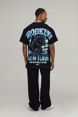 Black Oversized Brooklyn Over The Seams Print T-Shirt