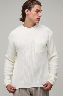 Regular Fit Ribbed Knitted T-Shirt with Pocket