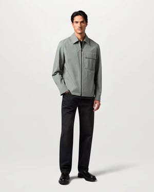 Long Sleeve Logo Detail Overshirt in Pale Green
