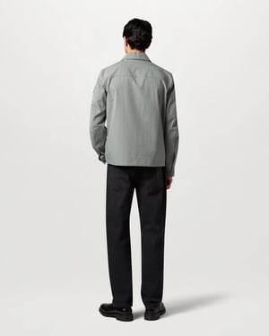 Long Sleeve Logo Detail Overshirt in Pale Green