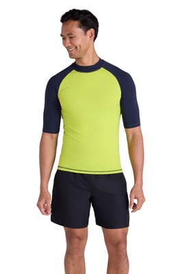 Men's UV Rash Vest Sun Protection Quick Drying Swimwear Stretchy Beach Surf Top Yellow