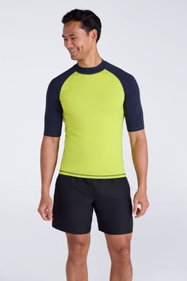 Men's UV Rash Vest Sun Protection Quick Drying Swimwear Stretchy Beach Surf Top Yellow