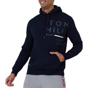 Tommy Hilfiger Mens Fleece Hoodie Wraparound Logo Pullover Hooded Crew Neck Top
