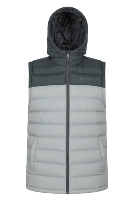 'Seasons' Men's Padded Gilet with Pockets Water Resistant Hooded Jacket Light Grey