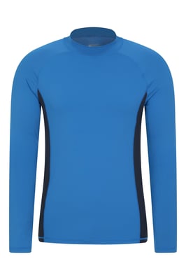Men's Long Sleeve Rash Vest Sun Protection Quick Drying Swimwear Stretchy Beach Surf Top Medium Blue
