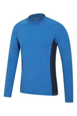 Men's Long Sleeve Rash Vest Sun Protection Quick Drying Swimwear Stretchy Beach Surf Top Medium Blue