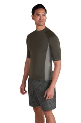 Men's UV Rash Vest Sun Protection Quick Drying Swimwear Stretchy Beach Surf Top Khaki