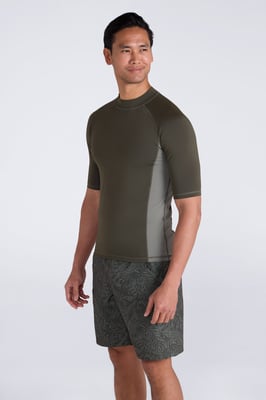 Men's UV Rash Vest Sun Protection Quick Drying Swimwear Stretchy Beach Surf Top Khaki