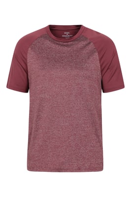 'Agra' Men's IsoCool Striped Tee Sun Protection Comfy Sports T-Shirt Burgundy