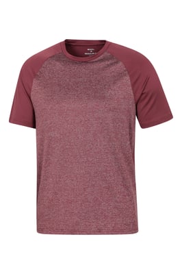 'Agra' Men's IsoCool Striped Tee Sun Protection Comfy Sports T-Shirt Burgundy
