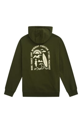 'Regional' Men's Cornwall Graphic Overhead Hoodie Drawcord Warm Cosy Pullover Khaki