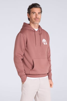 'Mountain Badge' Men's Graphic Hoodie Warm Cosy Soft Cotton Kangaroo Pocket Top Brown