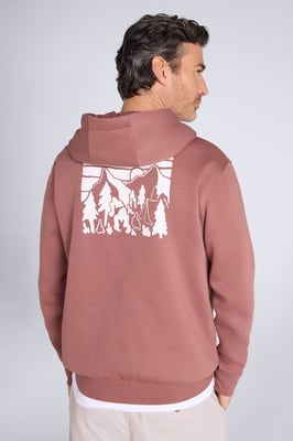 'Mountain Badge' Men's Graphic Hoodie Warm Cosy Soft Cotton Kangaroo Pocket Top Brown