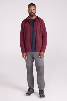'Camber' Men's Full Zip Hoodie Adjustable Hood Warm Cosy Jumper Burgundy