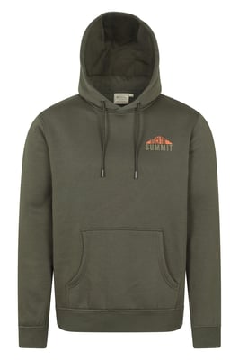 'Mountain Grid' Men's Graphic Hoodie Breathable Drawcord Cosy Pullover Khaki