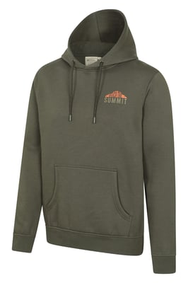 'Mountain Grid' Men's Graphic Hoodie Breathable Drawcord Cosy Pullover Khaki