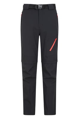 'Forest' Men's Trekking Zip Off Trousers Short 4-Way Stretch Hiking Convertible Pants Black