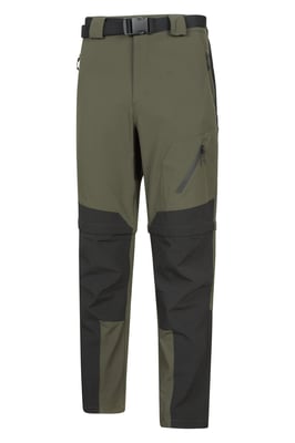 'Forest' Men's Trekking Zip Off Trousers Short 4-Way Stretch Hiking Convertible Pants Green