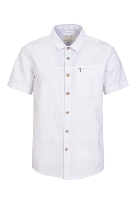 Coconut Slub Texture Men's Short Sleeve Shirt 100% Cotton Zip Chest Pocket Everyday Wear Top