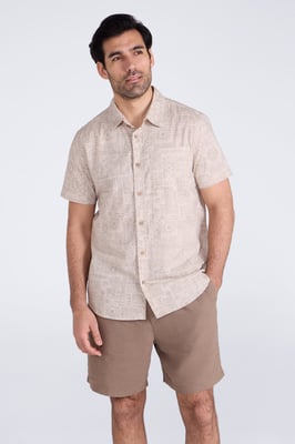 'Preston Illustration' Men's Shirt Breathable Summer Holiday Top Beige
