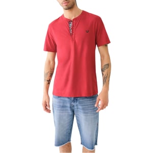 True Religion 108426 Mens Henley T Shirt Short Sleeve Logo Placket Cotton Tee