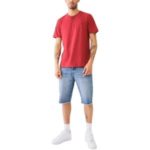 True Religion 108426 Mens Henley T Shirt Short Sleeve Logo Placket Cotton Tee