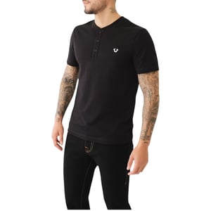 True Religion 108426 Mens Henley T Shirt Short Sleeve Logo Placket Cotton Tee